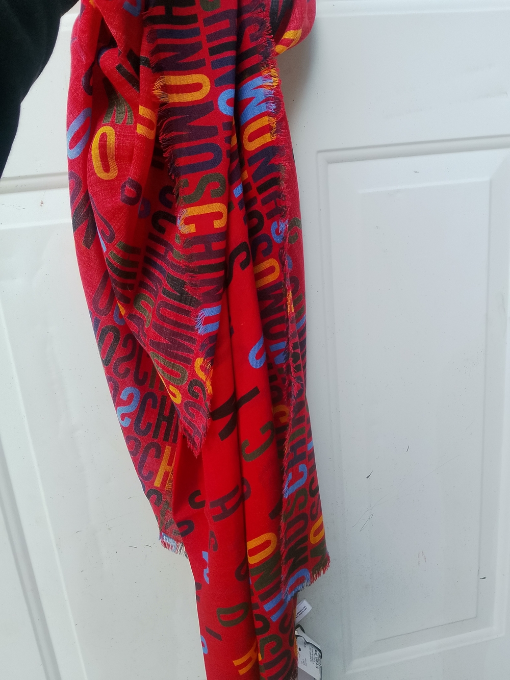 Moschino Red Multicolor Logo Pattern Scarf - Picture 4 of 5